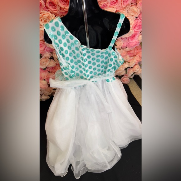 Little Girls White with Aqua Mint Bodice Dress Size 12 # M912 - Picture 11 of 11